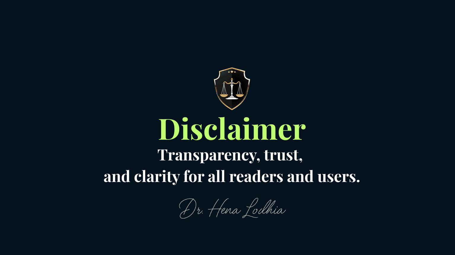 Elegant dark banner with scroll and text “Disclaimer” in premium style